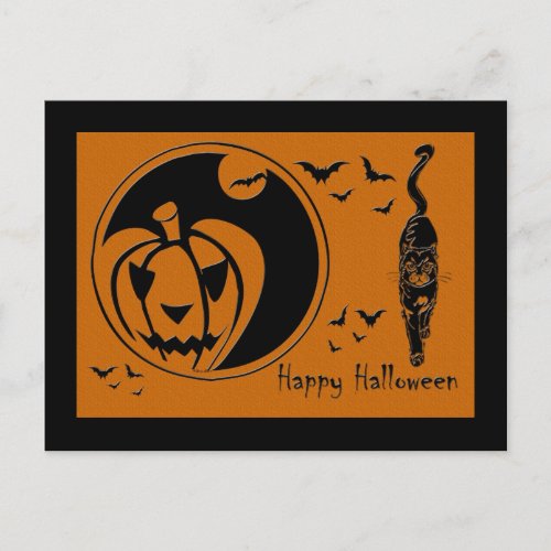 happy halloween jack o lantern postcard