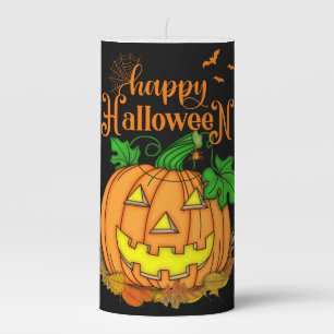 Happy Halloween Jack-O-Lantern Pumpkin Cute Pillar Candle