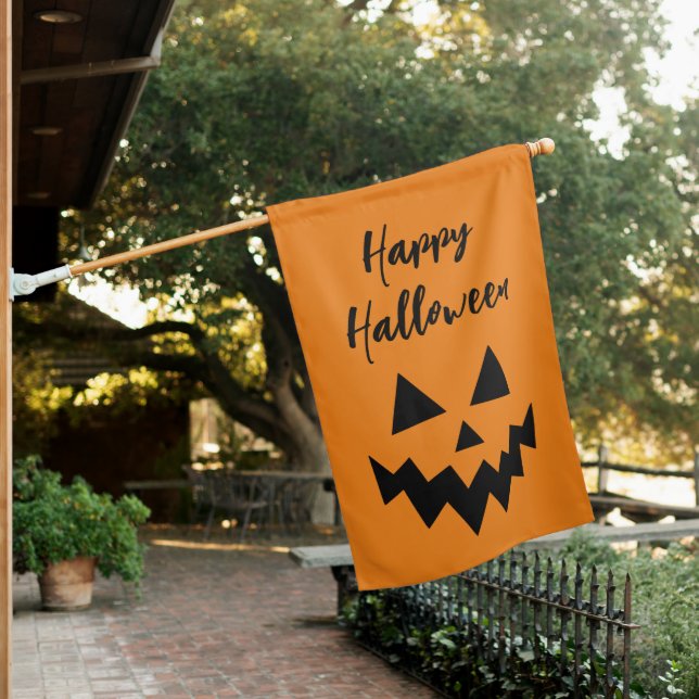 Happy Halloween Jack o Lantern Pumpkin Face House Flag (In SItu)