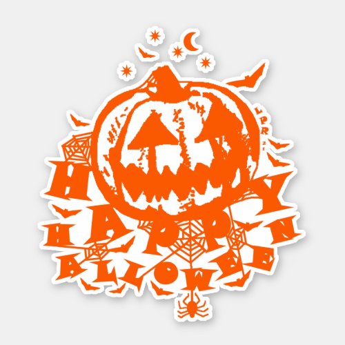 Happy Halloween Jack O Lantern Pumpkin Orange Sticker