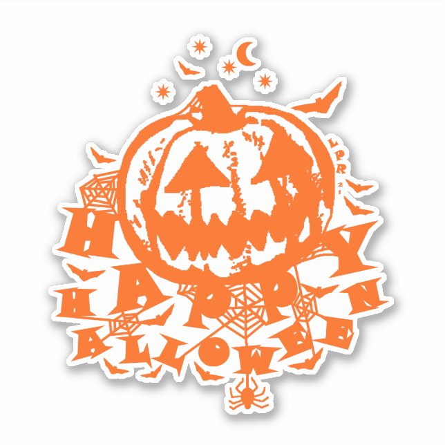 Happy Halloween Jack O Lantern Pumpkin Orange Sticker (Front)