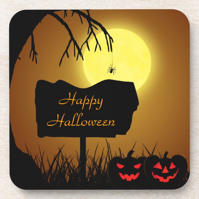Happy Halloween Jack O Lantern Pumpkins Drink Coaster (Front)