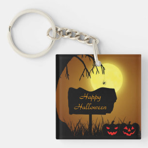 Happy Halloween Jack O Lantern Pumpkins Keychain