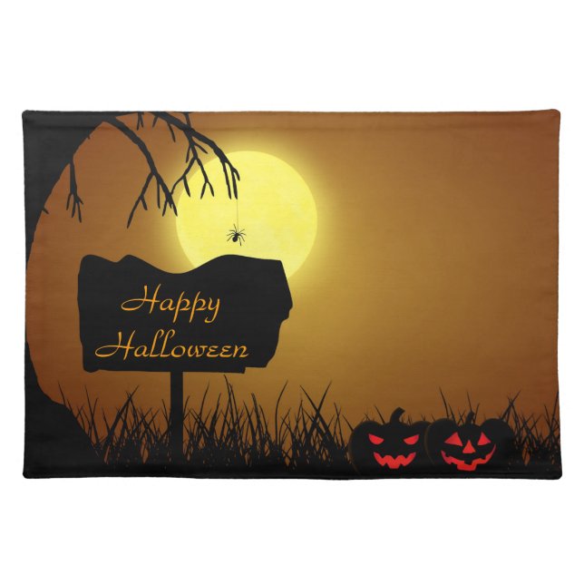 Happy Halloween Jack O Lantern Pumpkins Placemat (Front)