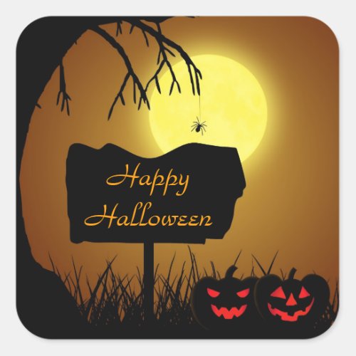 Happy Halloween Jack O Lantern Pumpkins Square Sticker