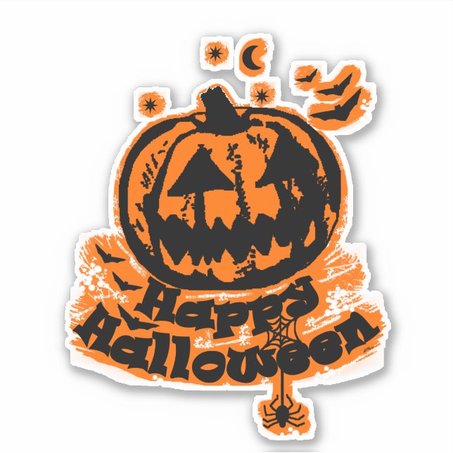 Happy Halloween Jack O Lantern Spider Sticker (Front)