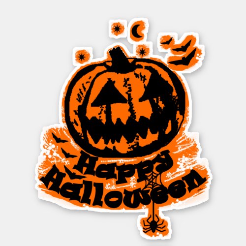 Happy Halloween Jack O Lantern Spider Sticker
