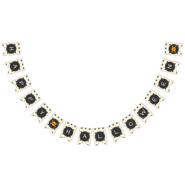 Happy Halloween. Jack O Lantern White Polka Dots Bunting Flags (All)