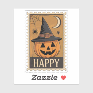 Happy Halloween" Jack-o'-Lantern Witch Hat Stamp Sticker