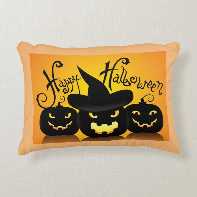 Happy Halloween Jack-O- Lanterns Accent Pillow (Front)