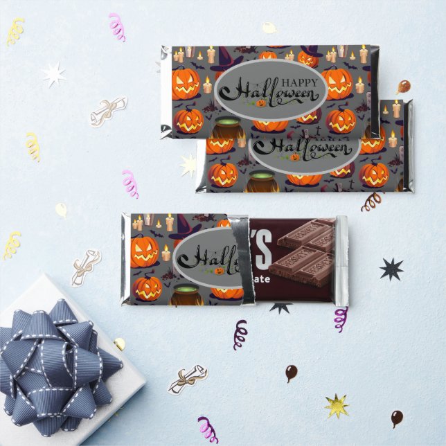 Happy Halloween Jack O Lanterns Hershey Bar Favors (Front)