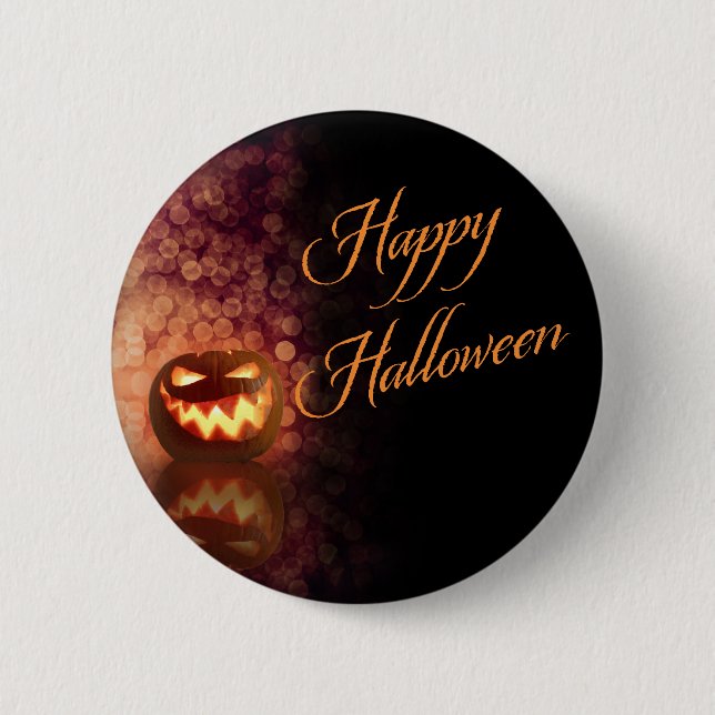 Happy Halloween Jack O'Lantern Black and Orange Button (Front)