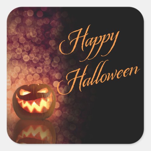 Happy Halloween Jack OLantern Black and Orange Square Sticker