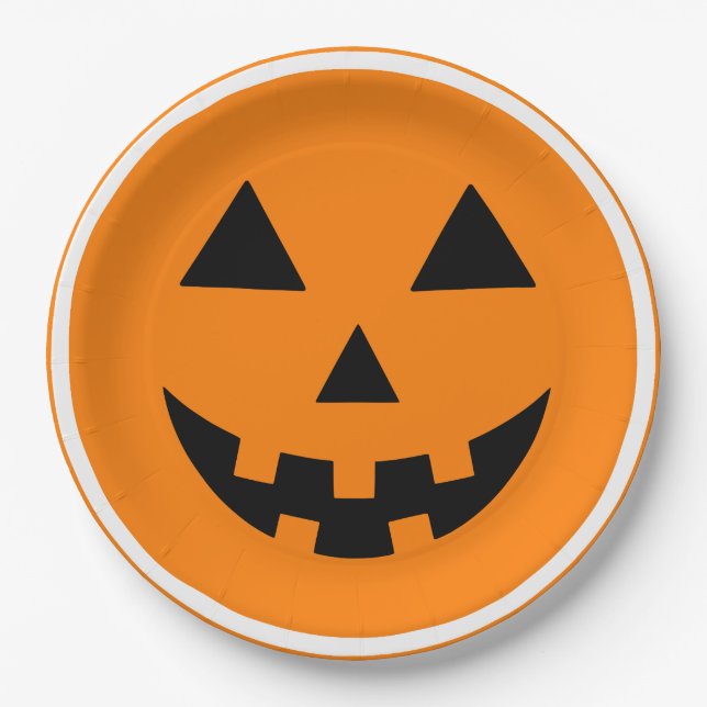 Happy Halloween Jack'o Lantern Pumpkin Face Paper Plates (Front)