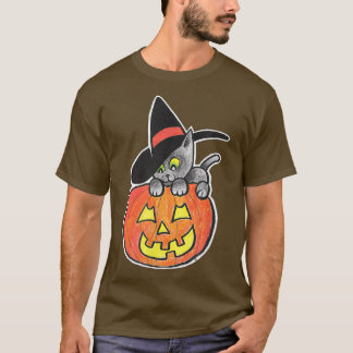 Happy Halloween JackO'Lantern Black Kitty Cat Witc T-Shirt