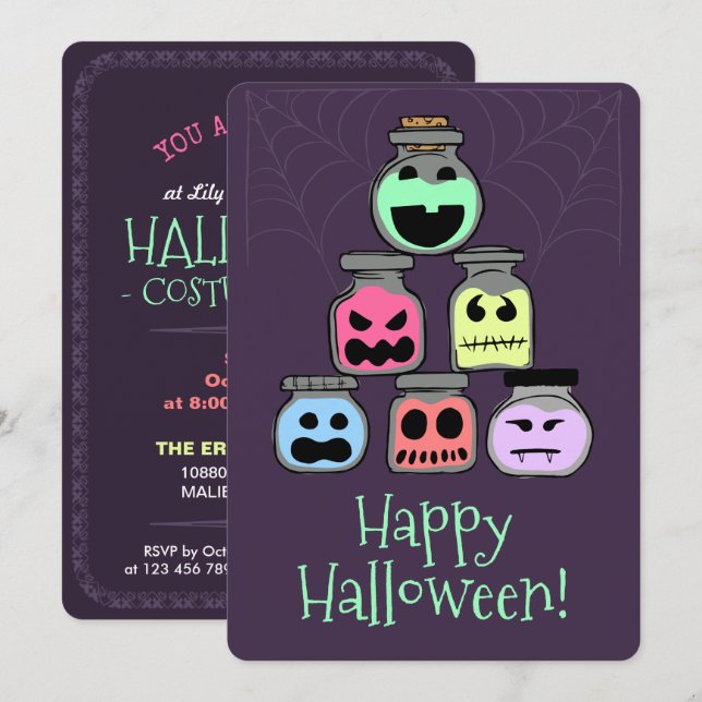 Happy Halloween Jars Costume Party Invitation (Front/Back)
