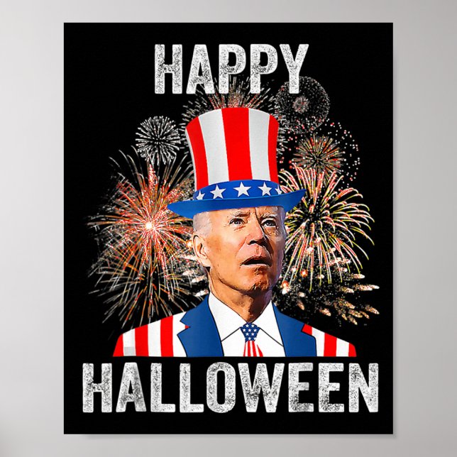 Happy Halloween Joe Biden USA Flag Fireworks th Of Poster (Front)