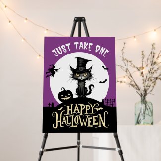 Happy Halloween Just take one candy porch door cat