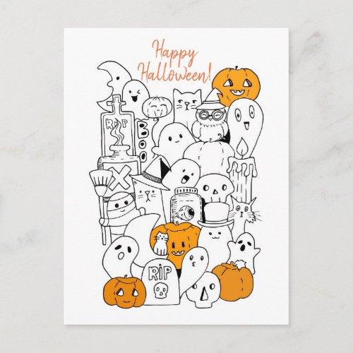 Happy Halloween Kawaii Doodle Postcard