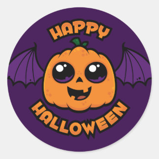 Happy Halloween Kawaii Pumpkin Spooky Cuteness Classic Round Sticker