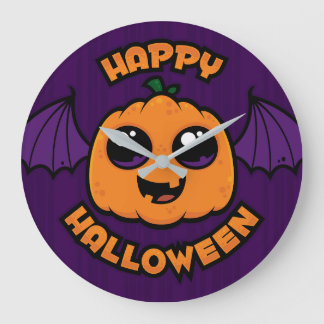 Happy Halloween Kawaii Pumpkin Spooky Cuteness Large Clock