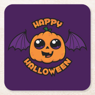 Happy Halloween Kawaii Pumpkin Spooky Cuteness Square Paper Coaster
