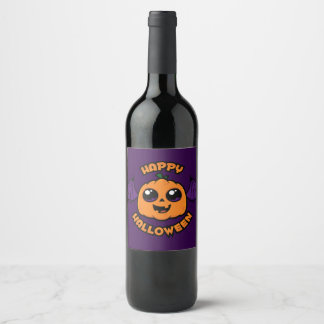 Happy Halloween Kawaii Pumpkin Spooky Cuteness Wine Label