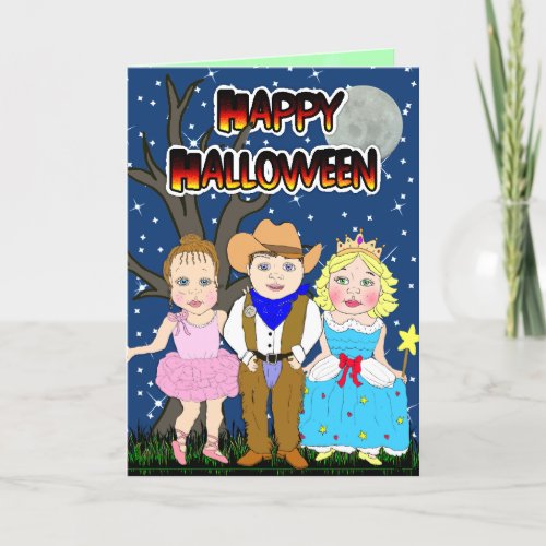 Happy Halloween Kid  Cowboy Princess Ballerina Card