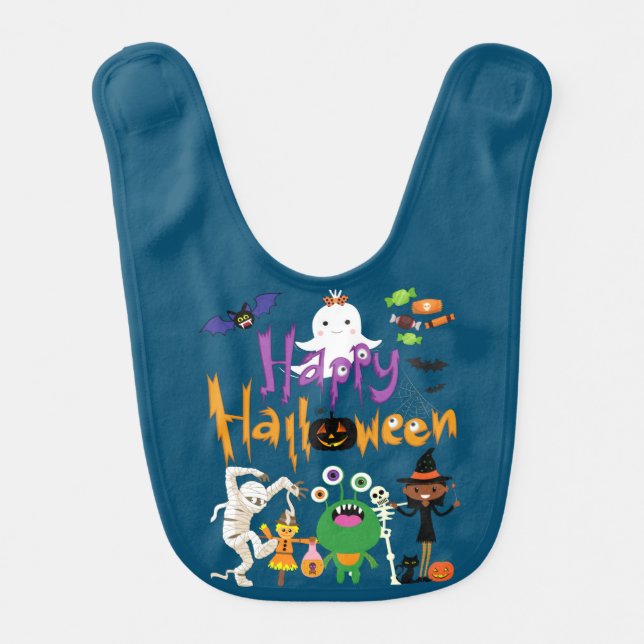 Happy Halloween Kids Cute and Spooky   Baby Bib (Front)
