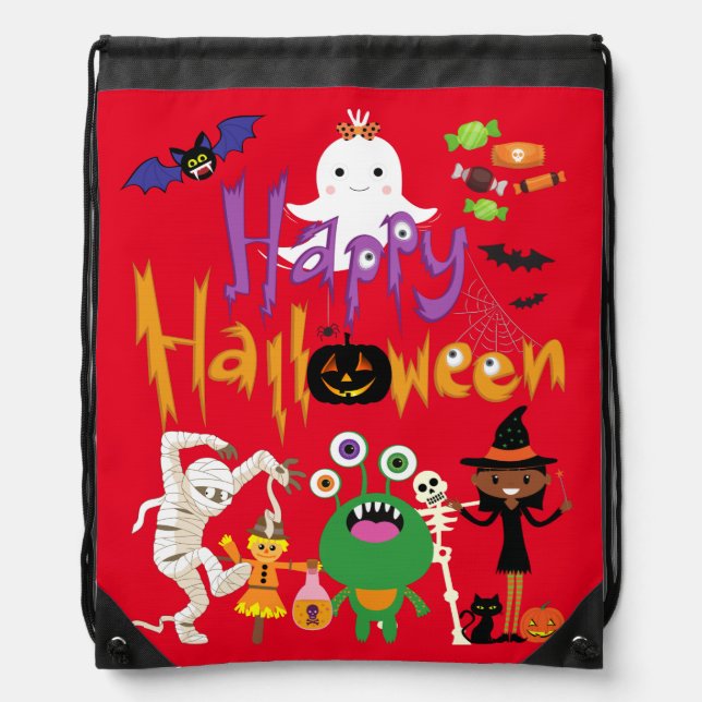 Happy Halloween Kids Cute and Spooky      Drawstring Bag (Front)