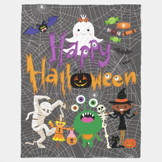 Happy Halloween Kids Cute and Spooky Fleece Blanke Blanket (Front)