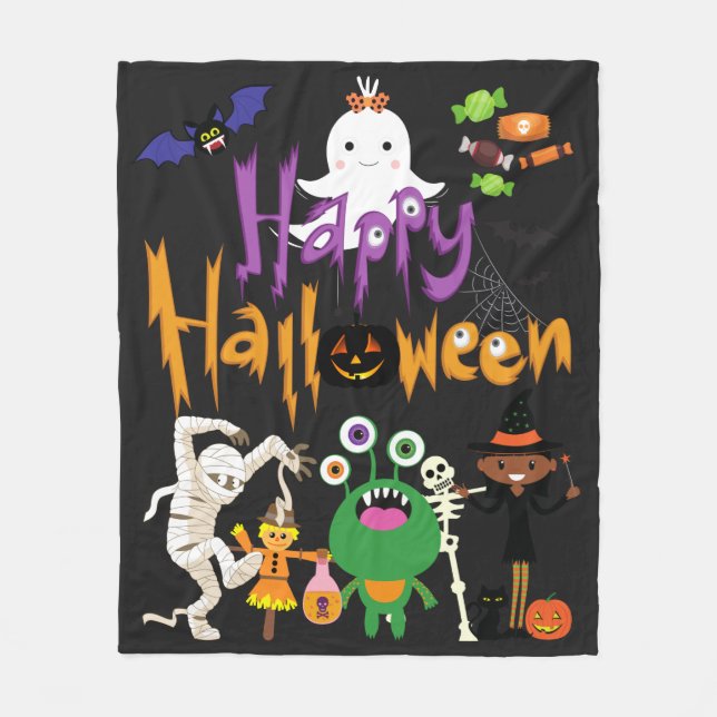 Happy Halloween Kids Cute and Spooky Fleece Blanket (Front)