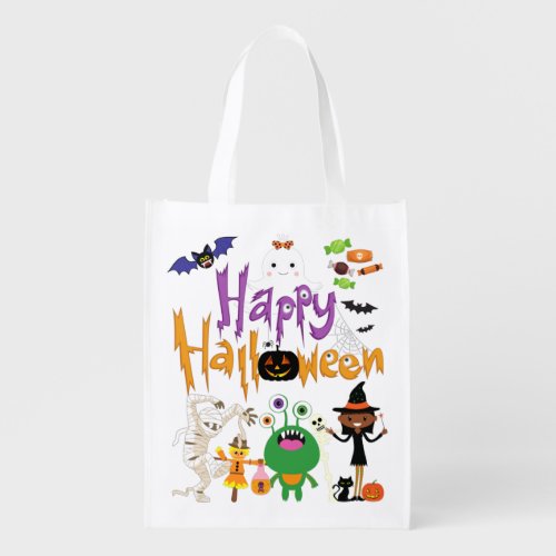 Happy Halloween Kids Cute and Spooky    Grocery Bag