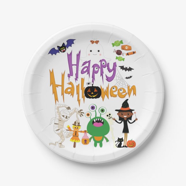 Happy Halloween Kids Cute and Spooky     Paper Plates (Front)