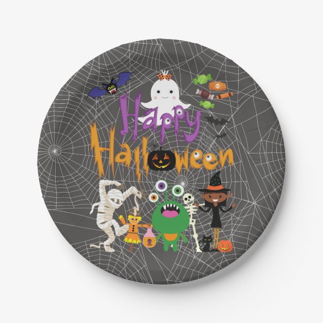 Happy Halloween Kids Cute and Spooky  Paper Plates (Front)