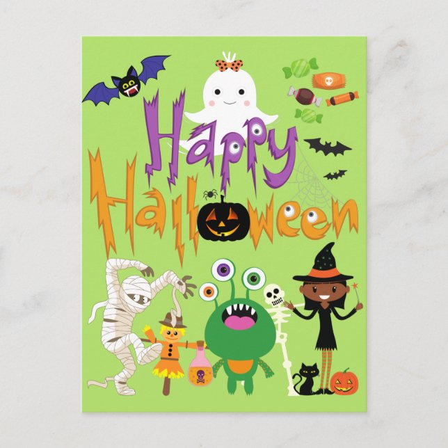 Happy Halloween Kids Cute and Spooky  Postcard (Front)