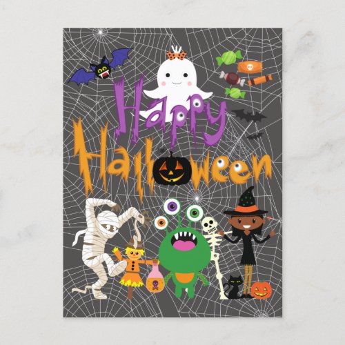 Happy Halloween Kids Cute and Spooky   Postcard