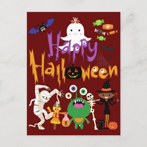 Happy Halloween Kids Cute and Spooky     Postcard