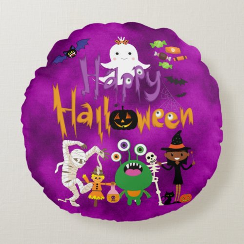 Happy Halloween Kids Cute and Spooky   Round Pillow