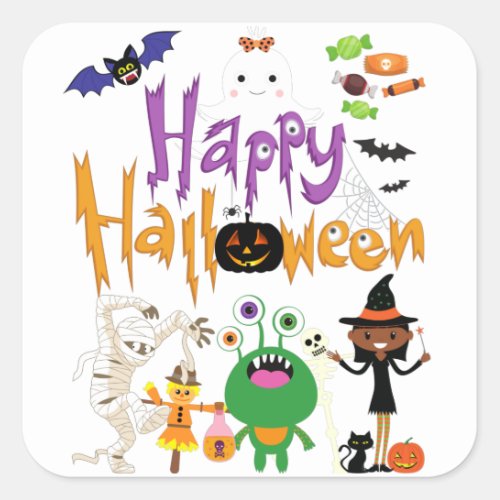 Happy Halloween Kids Cute and Spooky    Square Sticker
