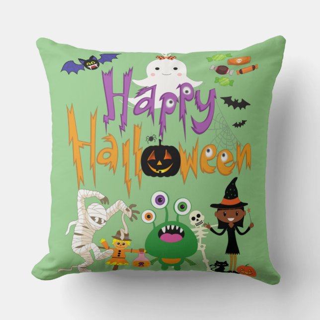 Happy Halloween Kids Cute and Spooky      Throw Pillow (Front)