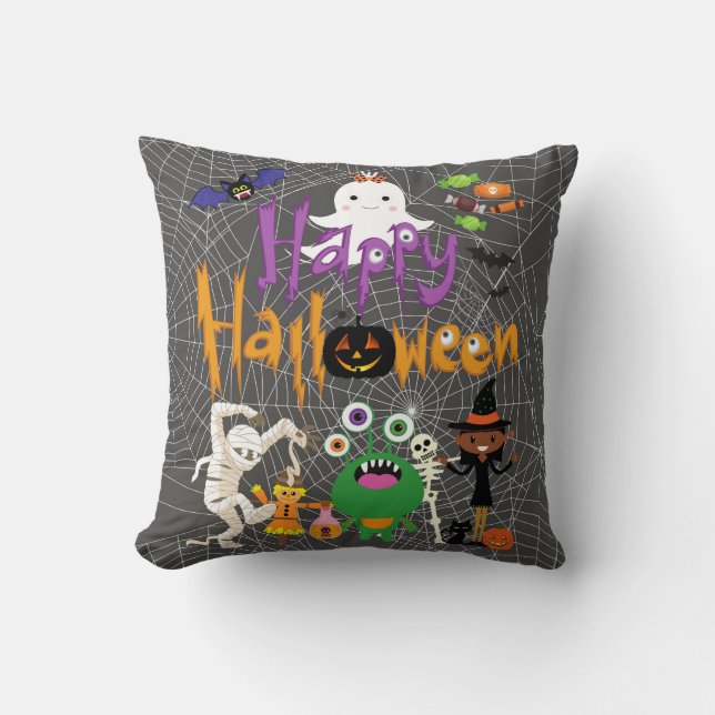 Happy Halloween Kids Cute and Spooky   Throw Pillow (Front)