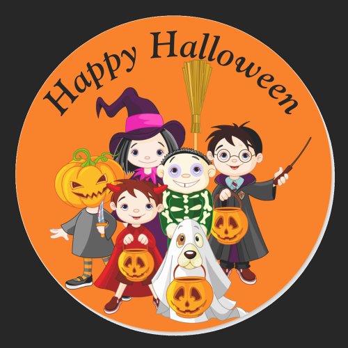 Happy Halloween Kids in Costume Classic Round Sticker