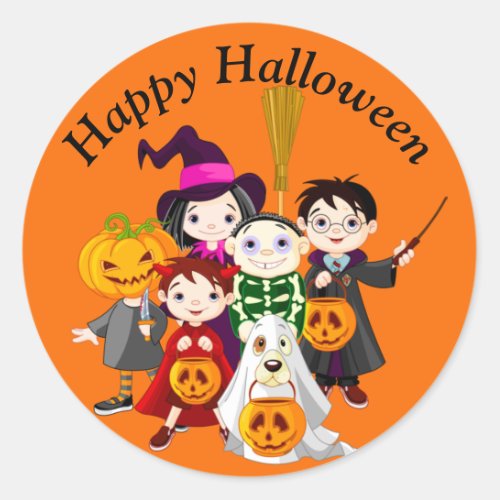 Happy Halloween Kids in Costume Classic Round Sticker