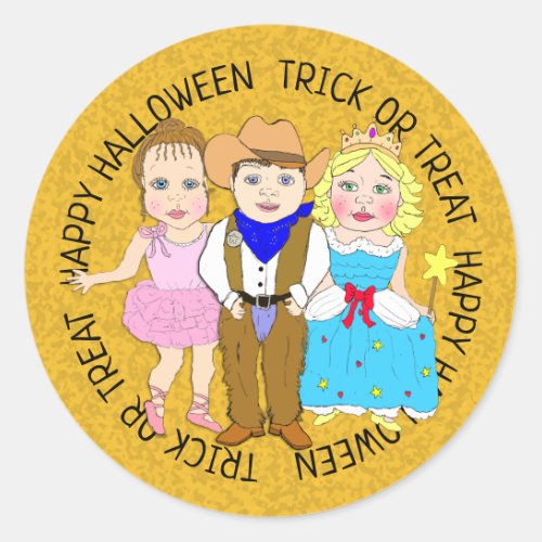 Happy Halloween Kids in Costumes Classic Round Sticker