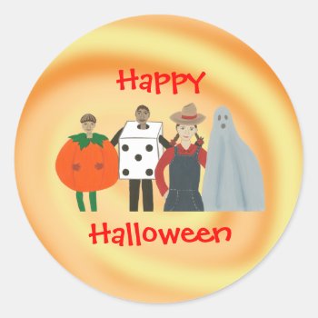 Happy Halloween Kids In Costumes Stickers by Cherylsart at Zazzle