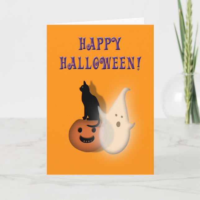 Happy Halloween Kids Spooky ghost cat pumpkin Card (Front)