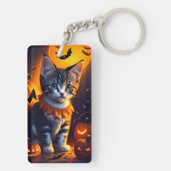 Happy Halloween Kitten  Keychain by Theraven14 at Zazzle