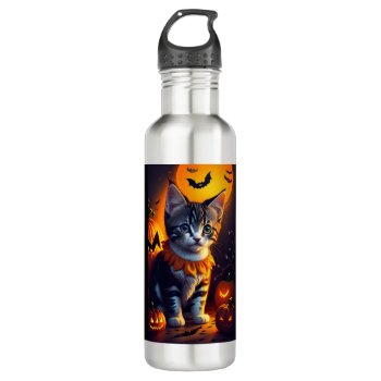 Happy Halloween Kitten  Stainless Steel Water Bottle by Theraven14 at Zazzle