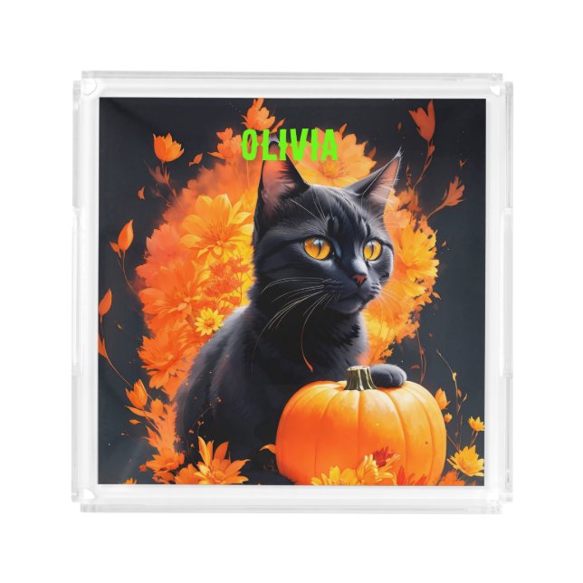 Happy Halloween Kitty Cat  Acrylic Tray (Front)
